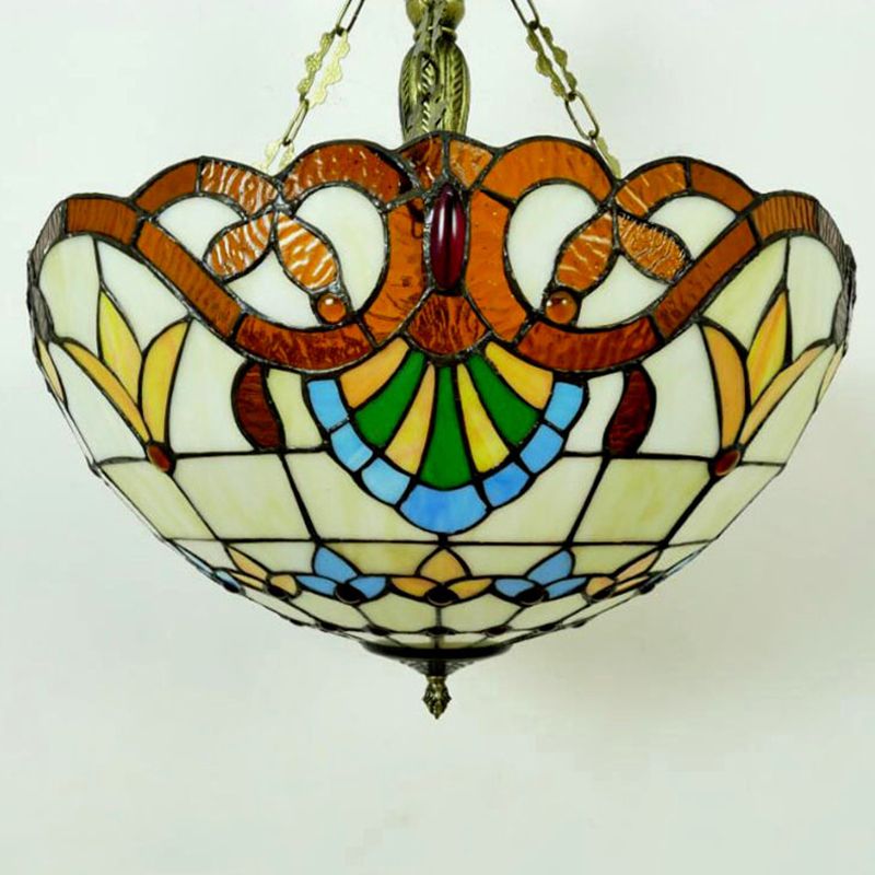 Dome Shape Semi Mount Lighting Stained Glass Baroque Flush Mount Ceiling Light Fixtures