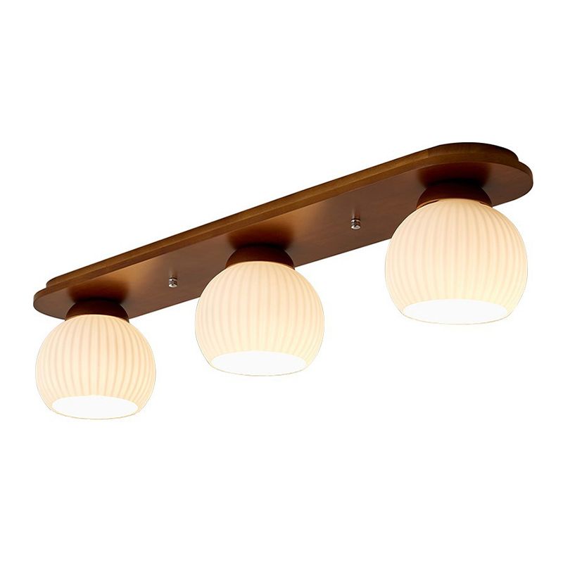 Wooden Ceiling Light Multi Lights Ceiling Mount Light with Glass Shade for Bedroom