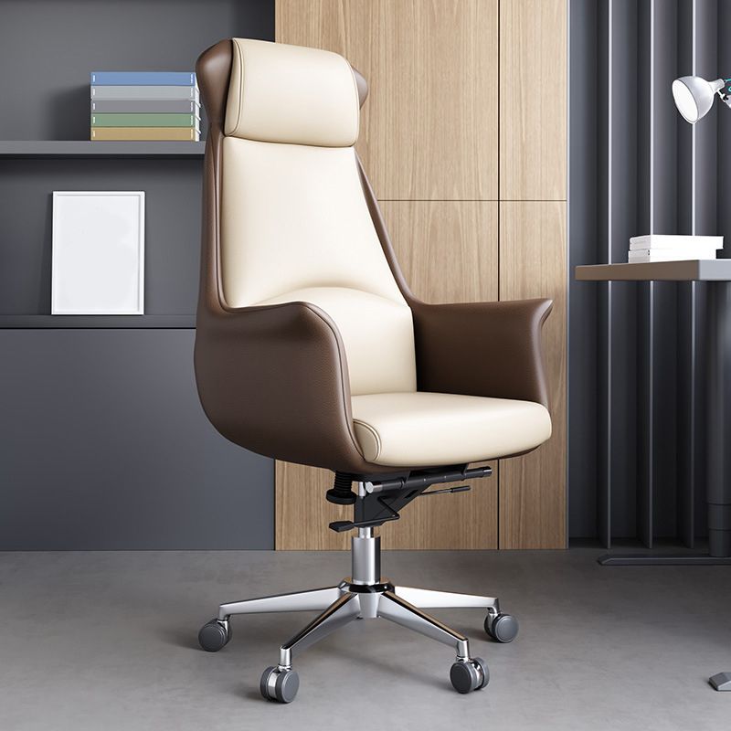 Modern Arms Included Chair with Wheels High-Back Leather Desk Chair in Black/Brown