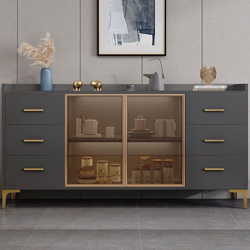 Glam Engineered Wood Sideboard Adjustable Shelving Credenza with Drawer for Living Room