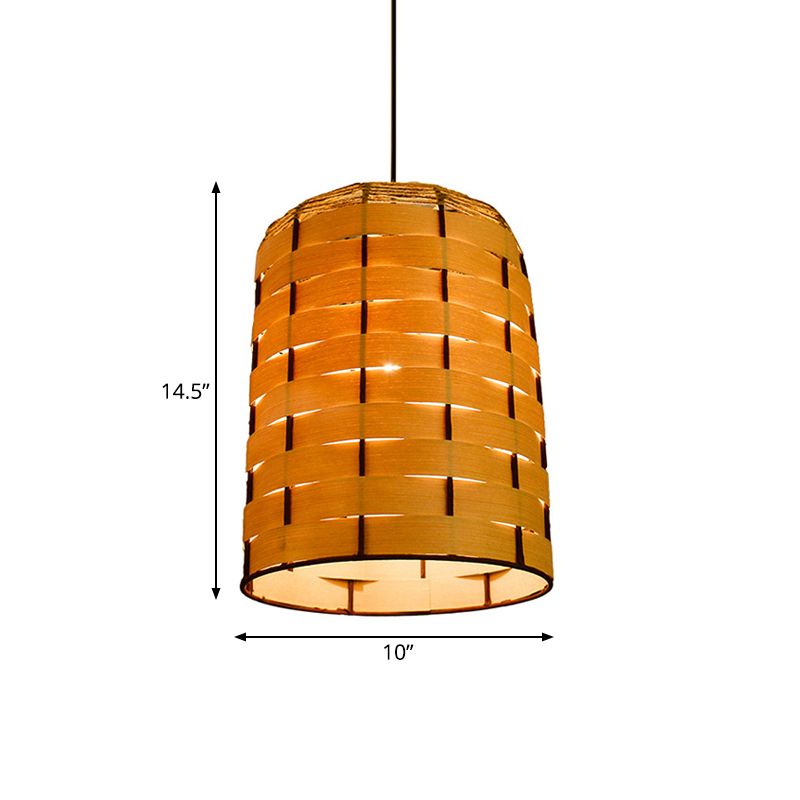 10"/12" Wide Dome Pendant Light Contemporary Wooden 1 Light Restaurant Hanging Lamp in Beige