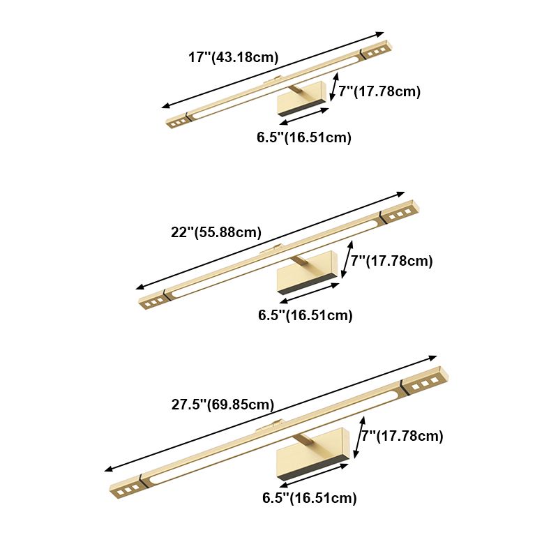 Linear Shade Metal Wall Sconce Modern Style 1- Light Mirror Wall Mounted Light in Gold