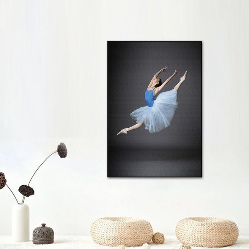 Photographic Ballet Canvas Print Glam Textured Wall Art Decor in Blue for Living Room