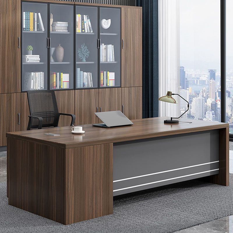 Rectangular Shaped Executive Desk Wood with 3 Drawers in Brown