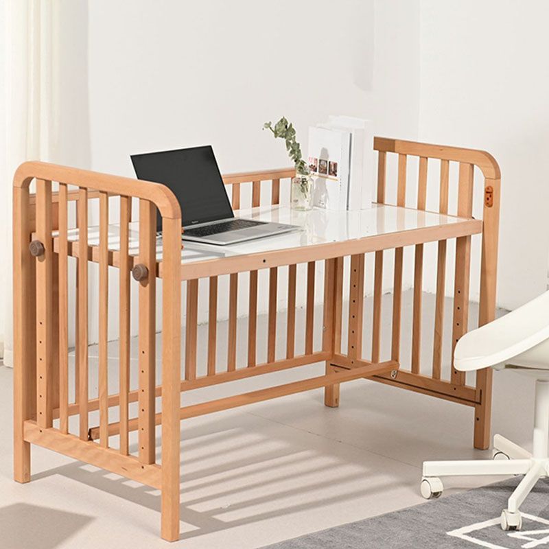 Light Wood Baby Crib Toddler Guard Rails Included Nursery Bed with Casters