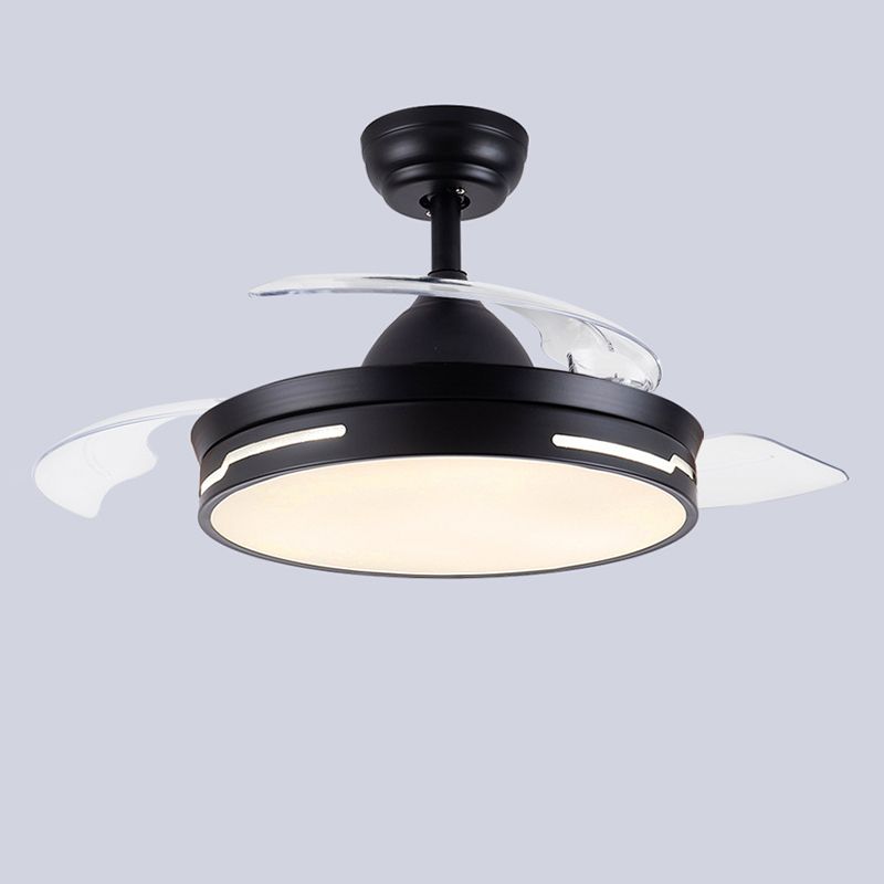 Drum Interior LED Ceiling Fan Fixture in Black / White Modern Fan Light