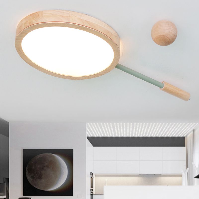 Plafoniera a LED in acrilico e legno con montaggio a incasso a forma di tennis creativa in beige per la scuola materna