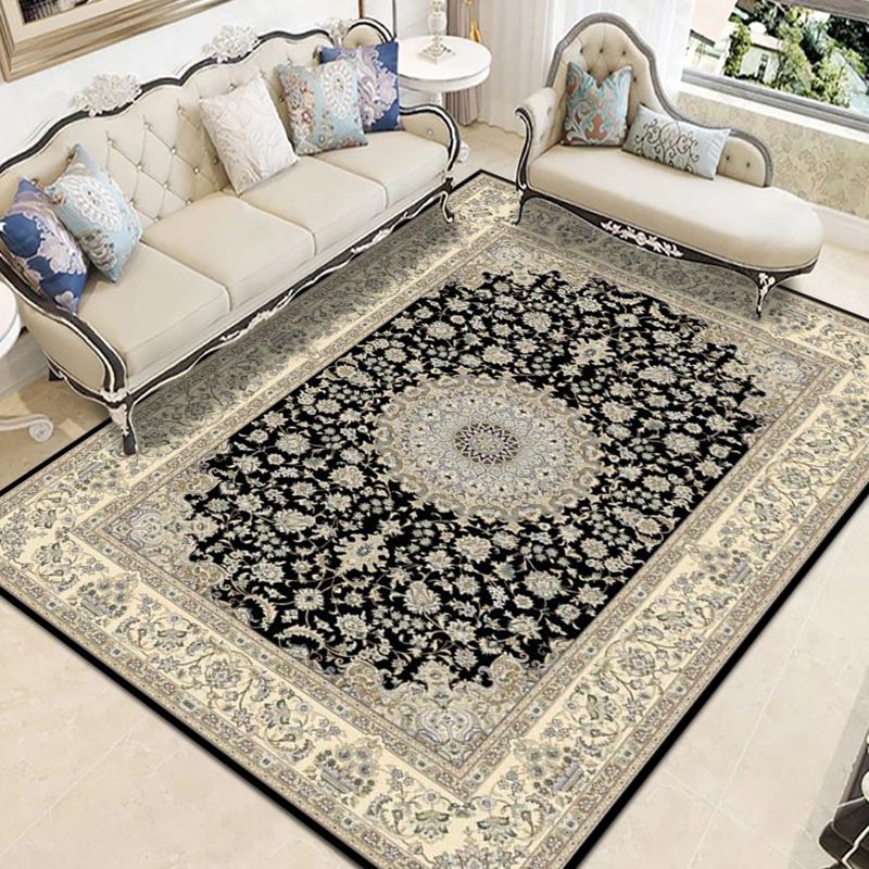 Tapis de motif marocain Médalon Médaillon Polyester Tapis résistant à la tache résistante pour décoration domestique