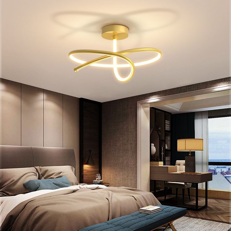 Line Shape LED Ceiling Lamp Modern Aluminium 1 Light Flush Mount for Living Room