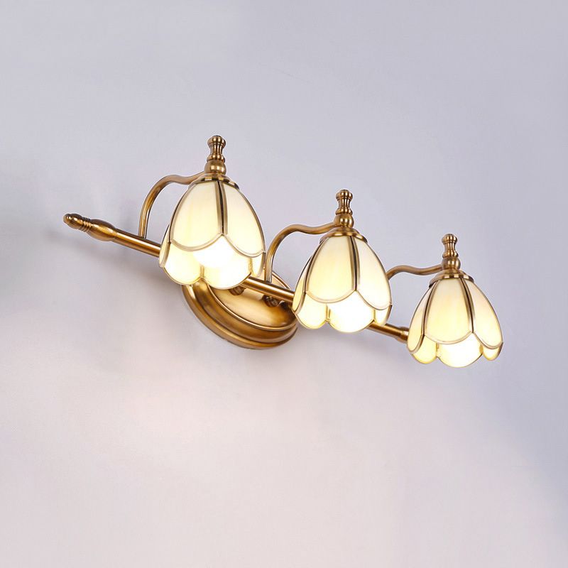 Beveled Glass Floral Wall Lighting Ideas Vintage 3 Bulbs Bathroom Vanity Sconce Light in Brass