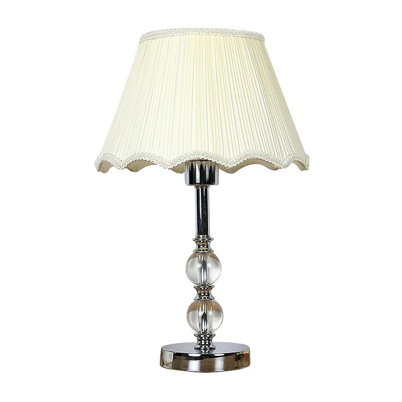 Beige Scalloped Nightstand Lamp Contemporary 1 Light Clear Crystal Ball Night Table Lighting