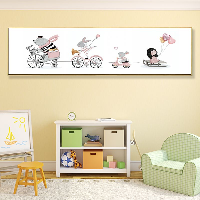 Drawing Animals Canvas Art Pastel Color Cartoon Wall Decor for Childrens Bedroom