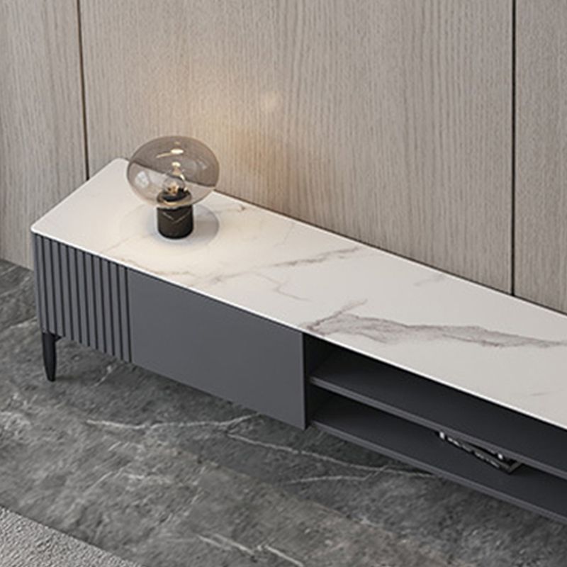 Contemporary TV Stand Stone Marble Top TV Cabinet with Splayed Legs