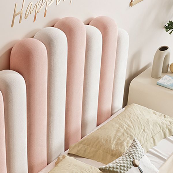 Solid Wood Platform Bed Pink & White Upholstered Standard Bed with Mattress