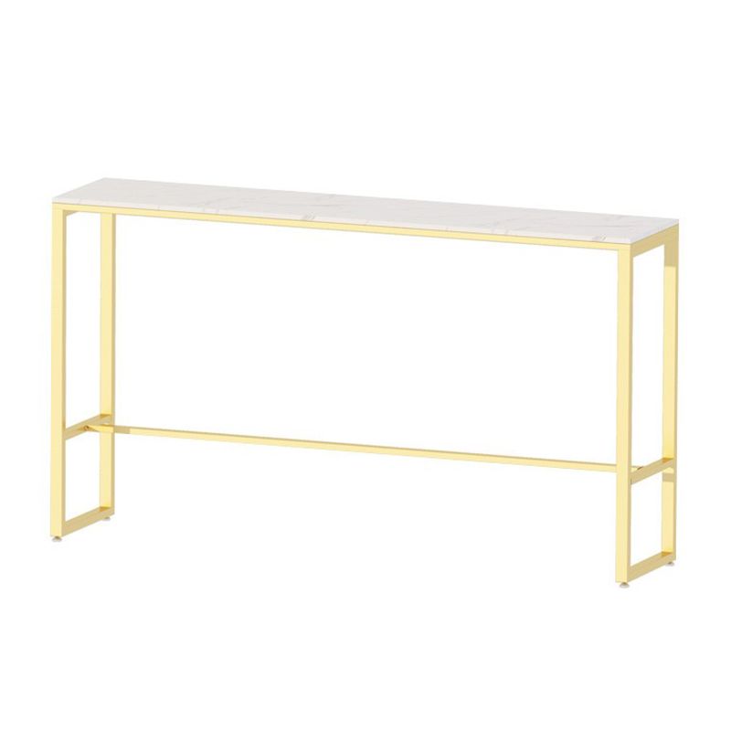 Rectangle Stone Bar Dining Table Industrial Bar Dining Table with Gold Trestle Base