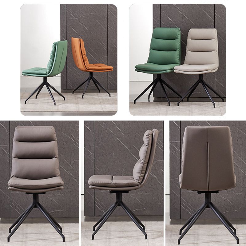 Modern Leather Armless Dining Chair Upholstered Side Chairs with Metal Legs