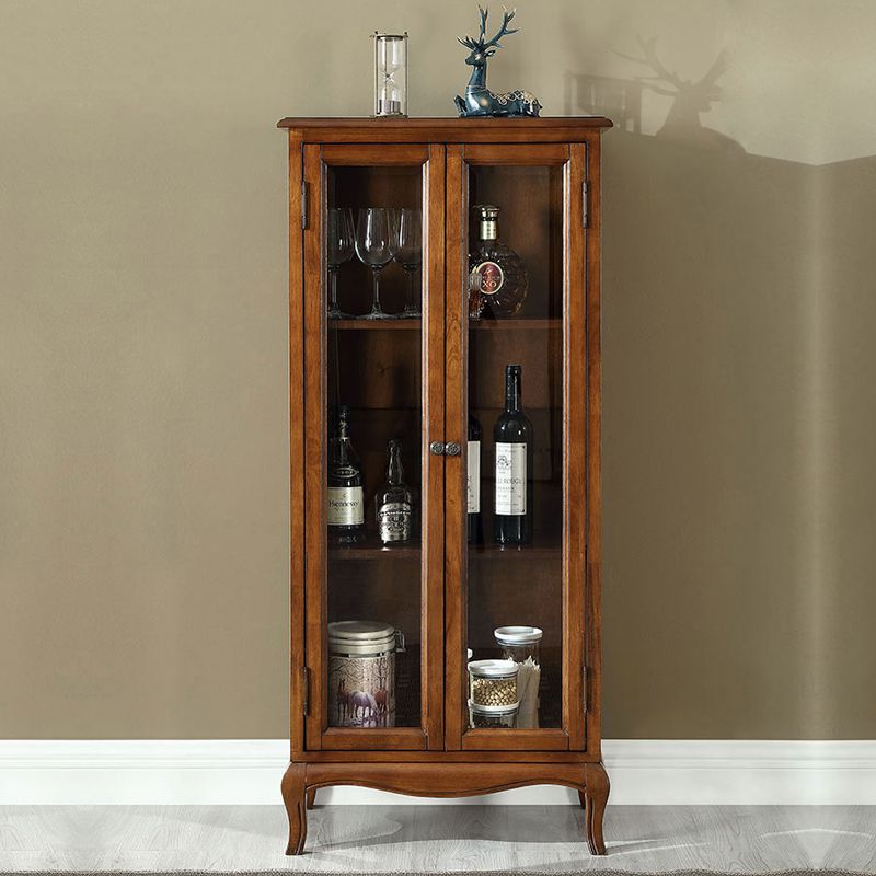 Traditional Rubberwood Display Stand Glass Doors Display Cabinet for Living Room