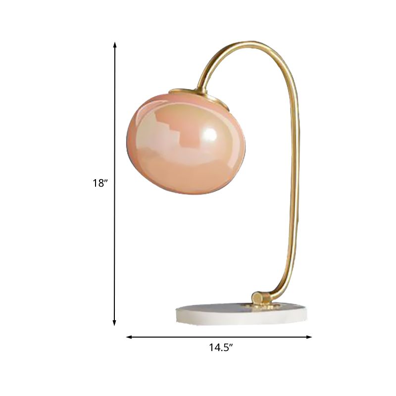 Global Study Room Reading Book Light Pink Glass LED Postmodern Table Lamp with Marble Base