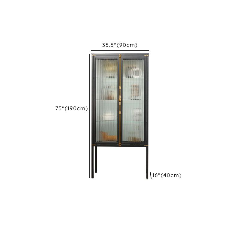 Modern Curio Cabinet Metal Glass Doors Storage Cabinet with Lighting