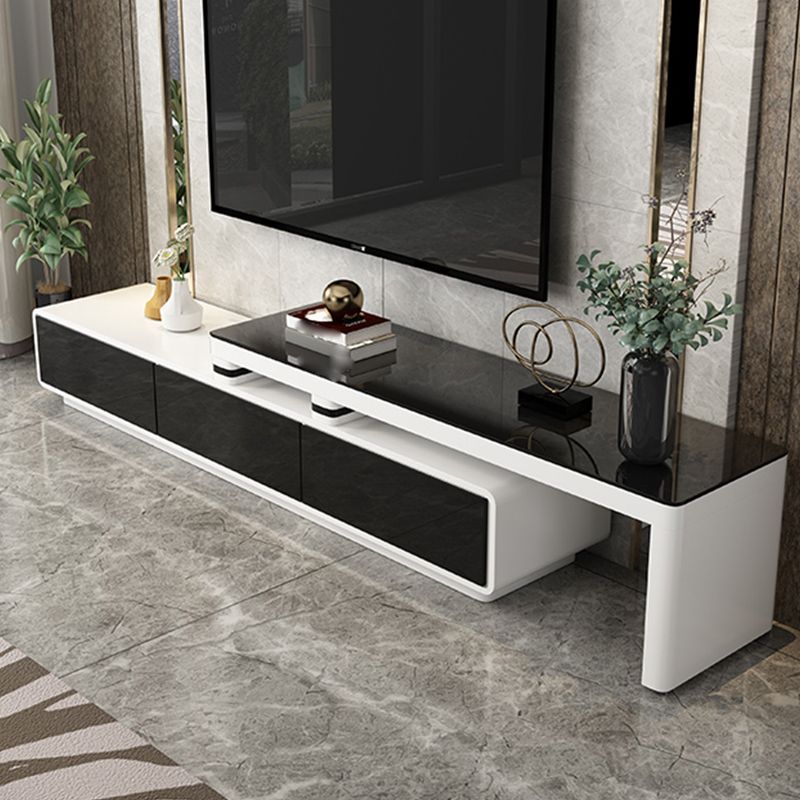 Glass TV Media Stand Contemporary Stand Console with Drawers