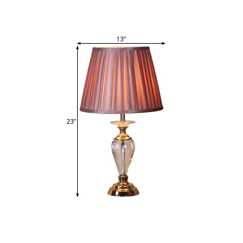 1 Bulb Crystal Table Light with Barrel Pleated Shade Fabric Traditional Drawing Room Night Stand Lamp