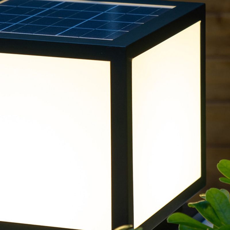 Square Shape Metal Pillar Lamp Modern Style 1 Light Solar Outdoor Light in Black