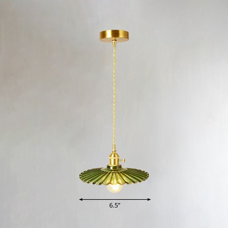 Glass Shaded Hanging Lamp Vintage Style Single-Bulb Dining Room Lighting Pendant in Brass