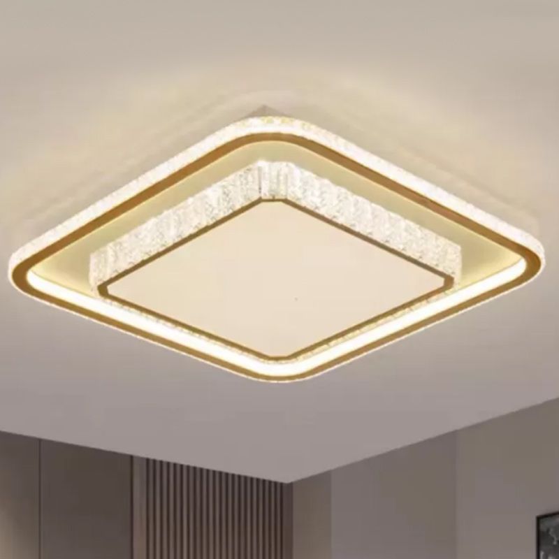 Modern Metal Ceiling Light Geometric Shape Flush Mount with Crystal Shade for Bedroom