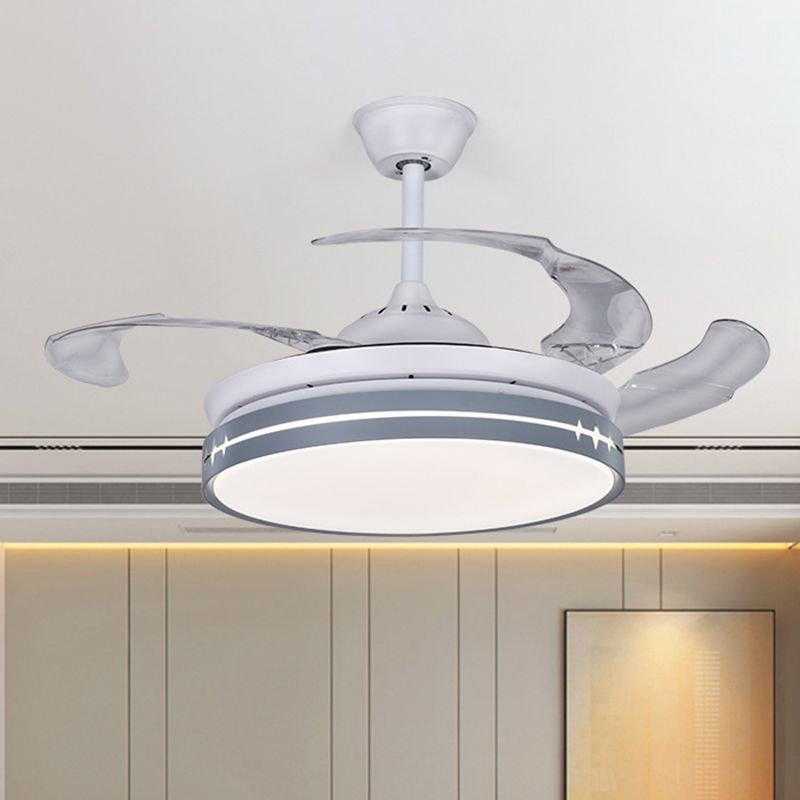 42" W LED Parlor Hanging Fan Lamp Minimalist White 3-Blade Semi Flush with Drum Metallic Shade