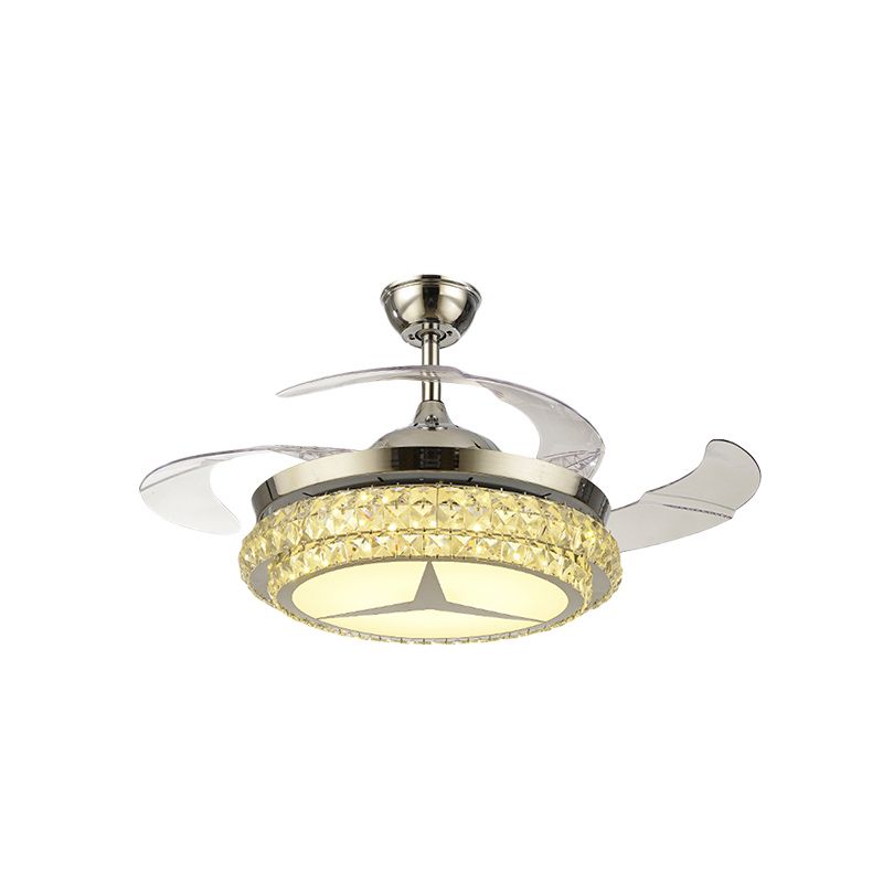 Ronde kristal spoelventilator met 4 bladen Minimalistische woonkamer 42,5 "W LED Semi Flush Light in zilver