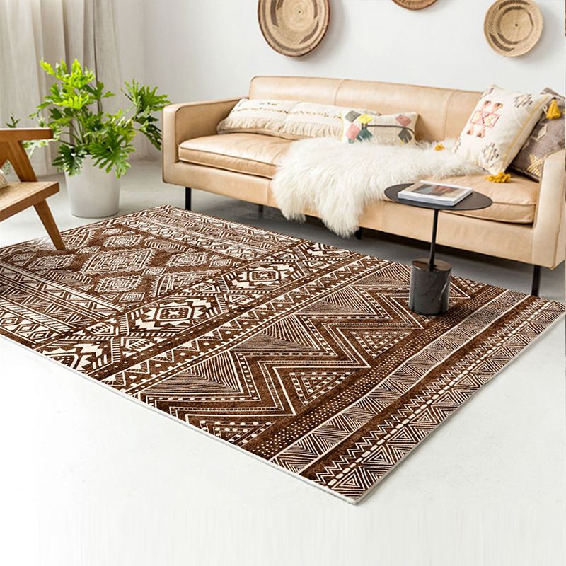 Boho Indoor Rug Antique Tribal Symbols Carpet Polyester Stain Resistant Rug for Home Decoration