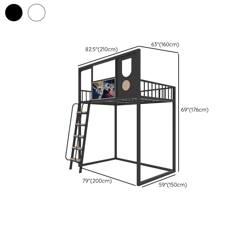 Metal Loft Bed Scandinavian White/Black Kids Bed with Open Frame