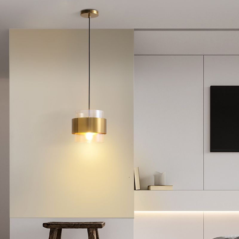 Postmodern Ceiling Lamp Cylinder Shape Bulb Pendant Light with Glass Shade for Bedroom