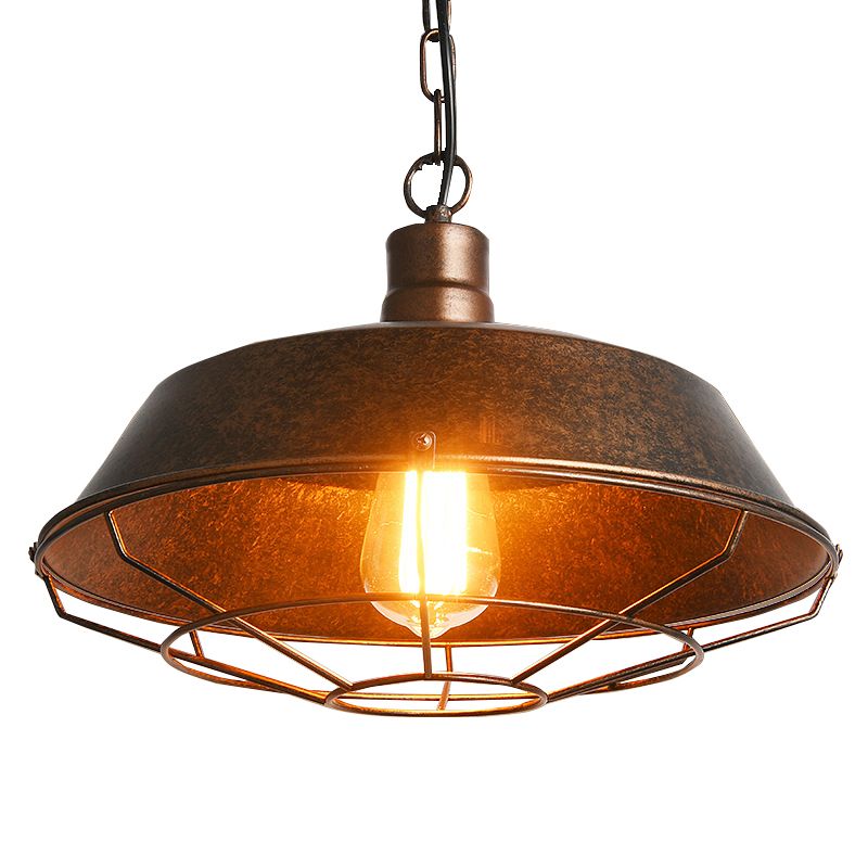 1 Light Caged Hanging Light Retro Industrial Style Metal Pendant for Restaurant