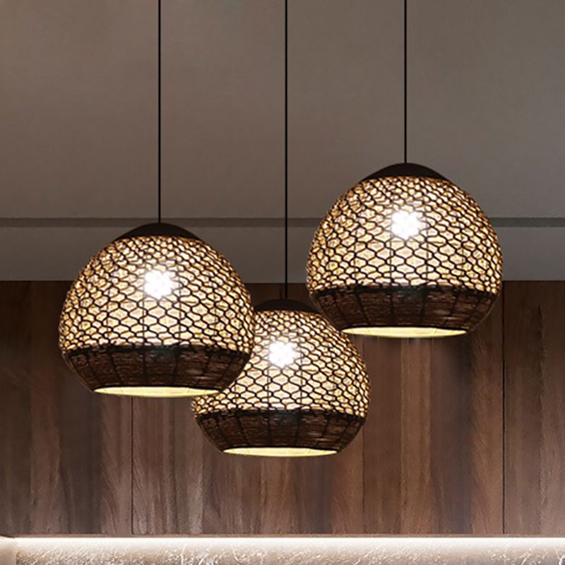 Lumo a soffitto a sospensione Globe Light Asia Style Rope 1 Testa Dining Room Lampada a sospensione con design a vuoto in lino