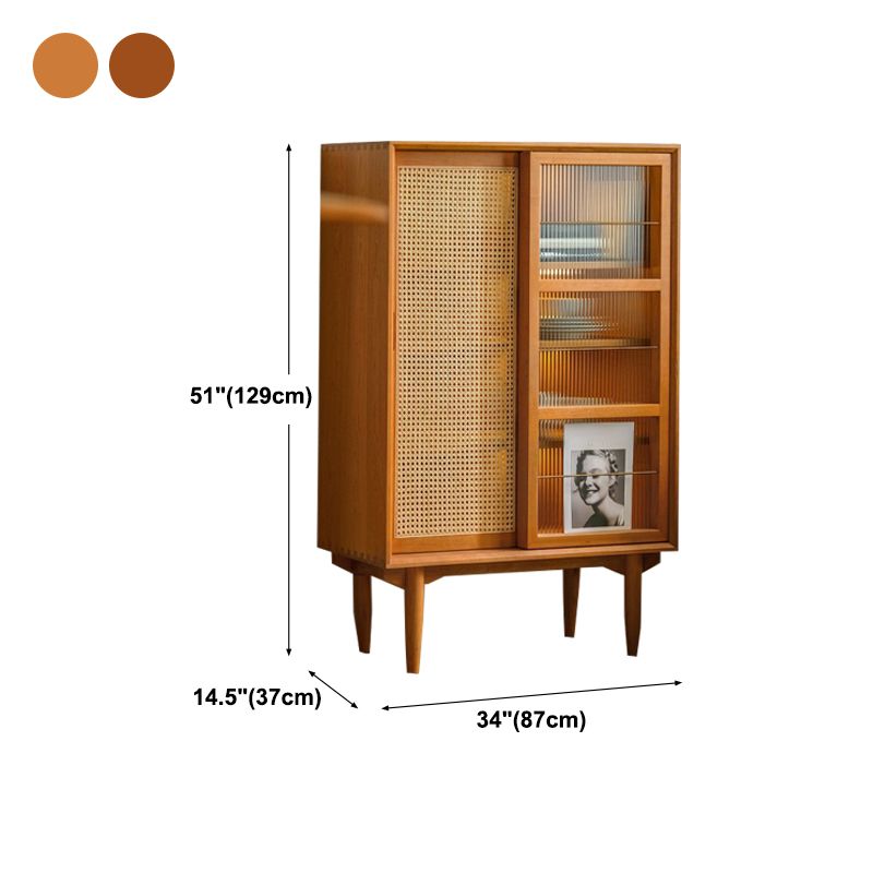 Sliding Glass Door Wood Sideboard Modern Server Cabinet with Storage for Dining Room