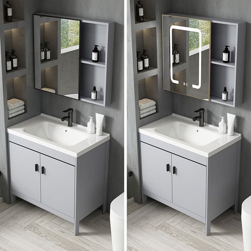 Contemporary Sink Vanity Freestanding Mirror Cabinet Open Console with Sink Set