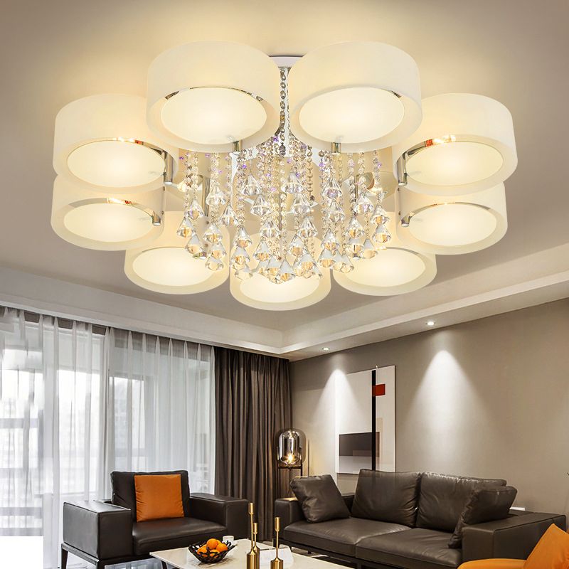 White Sputnik LED Semi Flush Mount in Modern Concise Style Crystal Ceiling Light with Acrylic Shade