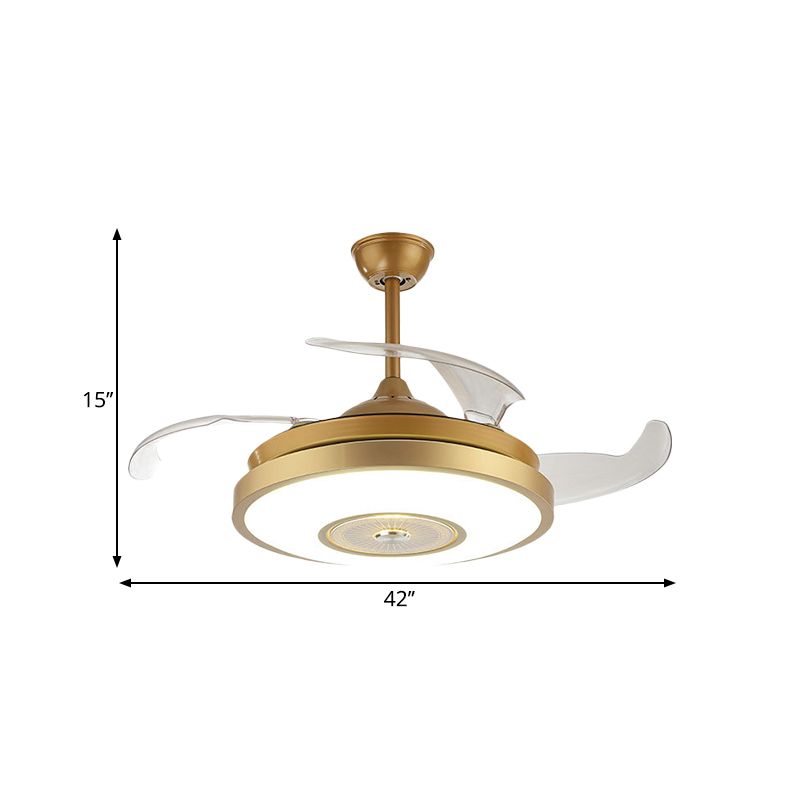 Acryl ronde semi -flush -Noordse stijl goud 4 messen led hangende ventilatorverlichting voor salon, 42 "W