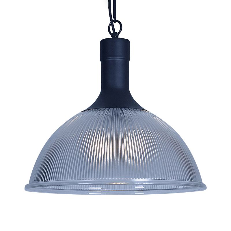 Rust/Black Dome Ceiling Light Industrial Ribbed Glass 1 Light Living Room Pendant Lighting Fixture