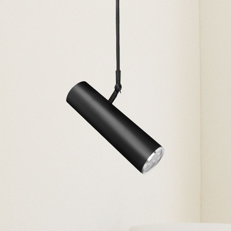 Cylinder LED Hanging Light Metal Simple Style Black Pendant Light with Adjustable Joint in Warm/White, 11"/19" Height