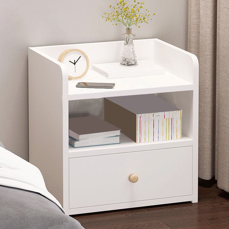 Wooden Night Table Bedroom Open Storage Night Stand with Drawer