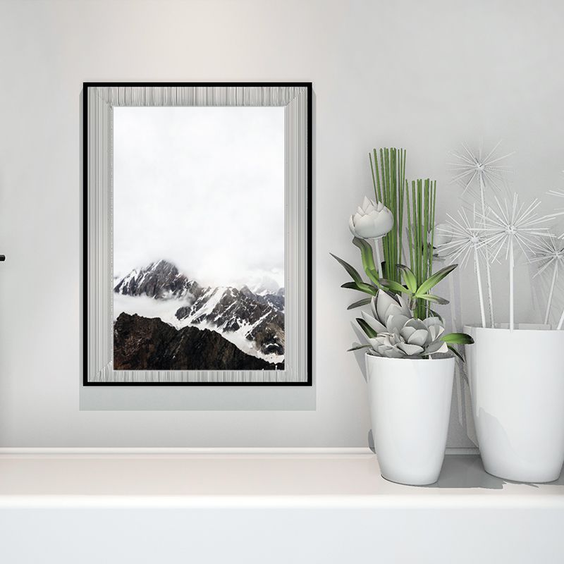 Canvas Textured Art Print Vintage Style Misty Rock Mountain Wall Decoration for Bedroom