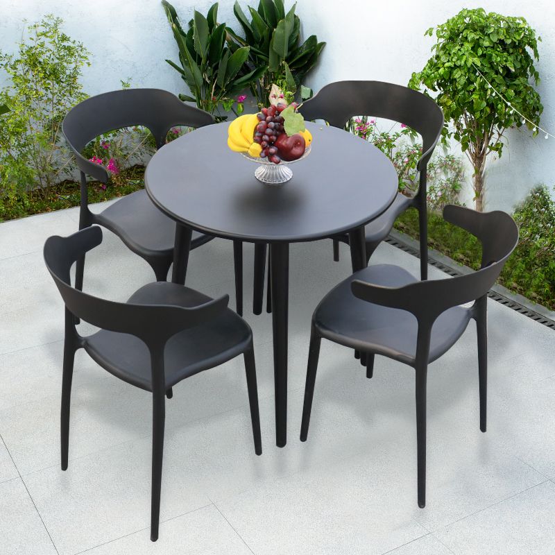 Contemporary Side Chair Black Plastic Armles Patio Dining Chair