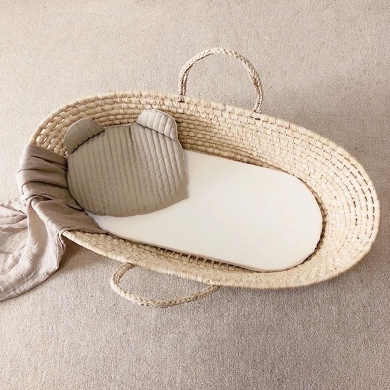 Classic Natural Baby Moses Basket Oval Rattan 10" H Crib Cradle