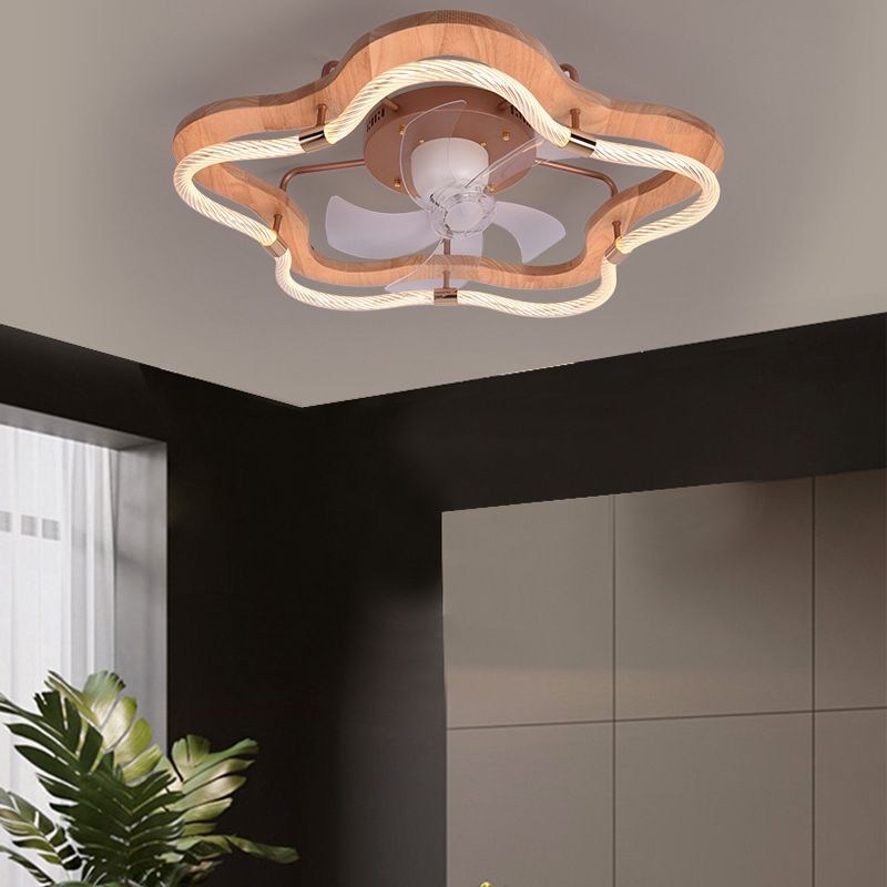 5-Blade Ceiling Fan Modernism Wood LED Fan with Light for Bedroom