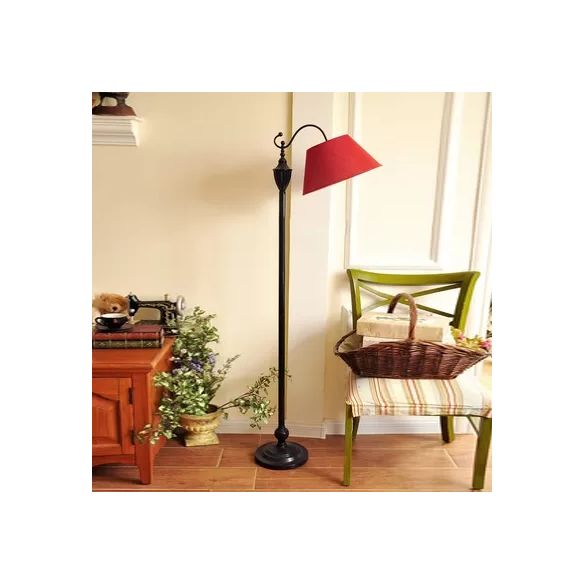 Contemporary Black Base Floor Lamp Bucket Shade One Light Metal Floor Light for Living Room