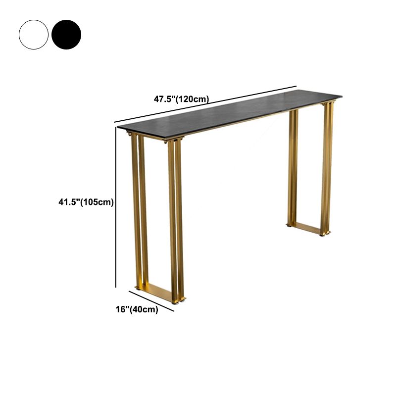 Sintered Stone Top Rectangle Bar Table Luxurious Bistro Table with Double Pedestal