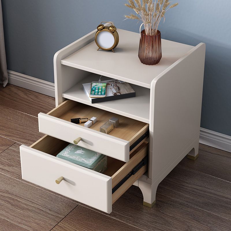 2 Drawers Solid Wood Nightstand Contemporary 1 Shelf Night Table ,21.3" Tall