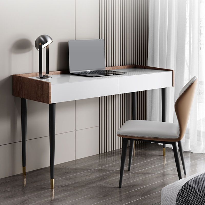 Contemporary Marble Office Desk Parsons With Metal Legs Writing Desk